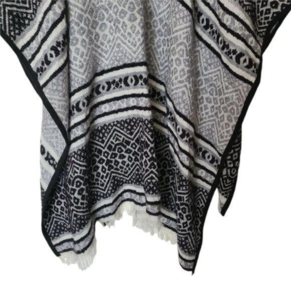 Michael‎ Stars Textured Ruana Poncho Black White Gr - Picture 5 of 12